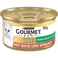 Gourmet Gold Feine Pastete mit Gemüse Katzenfutter nass, mit Ente und Spinat, 12er Pack (12 x 85g)