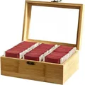 wenco Teebox 555128, für Teebeutel, natur, aus Bambus, mit Sichtfenster und Klappdeckel, 22 x 16 x 9 cm, 6 Fächer