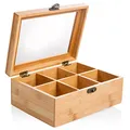 wenco 555128 Teebox, 6 Fächern, Teeaufbewahrung aus Bambus, Teebeutel Organizer, 175 Grams, Hellbraun
