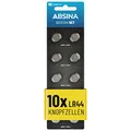 ABSINA AG13 LR44 Knopfzelle 10er Pack - 1,5V Alkaline Knopfzellen auslaufsicher & mit Langer Haltbarkeit - LR1154 / L1154 / L1154F / G13 / G13A / 13GA / 157 / V13GA / PX76A / RW82 - Knopfbatterien