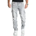 REPUBLIX Straight-Jeans WESTON Herren Regular Fit Denim Cargo Jeans Hose grau W30/L30