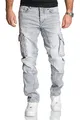 REPUBLIX Herren Cargo Jeans Regular Slim Denim Hose Destroyed R7977 Grau W30/L30