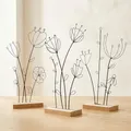 levandeo 3er Set Aufsteller Blume Metall MDF Schwarz Natur Draht Deko Tischdeko Drahtblume Frühling Figur Wohndeko