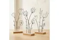 Levandeo® Dekoobjekt, 3er Set Aufsteller Blume Metall MDF Schwarz Natur Draht Deko