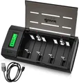 BONAI Akku Ladegerät LCD Universal Batterieladegerät Schnell Akkuladegerät USB Intelligent Battery Charger für AA/AAA/SC/C/D/9V NI-Mh Wiederaufladbare Batterien mit Entladungsfunktion