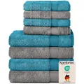 Komfortec 8er Handtücher Set, 4 Badetücher 70x140 cm & 4 Handtücher 50x100 cm, 100% Baumwolle Frottee, Flauschig und Saugstark,Anthrazit/Türkis