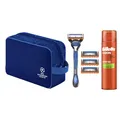 Gillette Fusion 5 Rasierer Herren, Metall, Blau/Schwarz - UEFA Champions League Special Edition, Inkl. 1 Nassrasierer, 4 Rasierklingen, 5 Klingen für Eine Langanhaltende Rasur Und Rasiergel 200ml