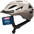 ABUS Stadthelm Urban-I 4.0 ACE - Fahrradhelm mit aufladbarem Rücklicht, 4 Leuchtmodi, Schirm, Zopf-Öffnung und magnetischem Verschluss - für Jugendliche, Frauen und Männer - Größe S, beige