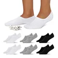 Snocks Füßlinge für Damen und Herren aus Bio-Baumwolle 6 Paar - Rutschfeste und unsichtbare Sneakersocken - Kurze Socken Gr. 47-50 - Farbe Mix (Schwarz/Hellgrau/Weiß)