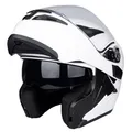 Helm für Motorräder Full-Face Motorcycle Helmet Tragbarer Integralhelme Flip-up Motorradhelm Zertifizierung von DOT (Weiß, XL)