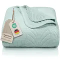 Gräfenstayn Premium Tagesdecke 170x210 cm – Bettüberwurf mit Nahtloser Steppung & Blatt-Design – Samt-Decke – weich, knitterfrei & pflegeleicht – Überwurf für Bett & Sofa (mintgrün)