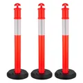VEVOR Verkehrsleitpfosten Leitpfosten 3 Stk. (114 cm) mit befüllbarem Sockel & Reflektorstreifen, Warnpfosten für Baustellen, Parkplätze, Absperrpfosten zur Steuerung von Menschenmengen, rot