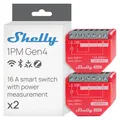 Shelly 1PM Gen4 - WLAN Smart Relais Schalter, Strommessung, Stromzähler, 1 Kanal, 16A, Lichtschalter, Heizung, Smart Home, Zeitschaltuhr, Alexa & Google, Matter, Kein Hub Erforderlich (2 Stück)