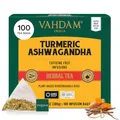 VAHDAM, Kurkuma Ashwagandha Kräutertee (100 Teebeutel) | Koffeinfrei | Kurkuma & Gartenfrischen Gewürzen | Verpackt in Indien | Brühen Sie Heiß, Eis oder Kombucha Tee