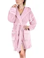 Gräfenstayn Bademantel Damen flauschig mit Kapuze - Kuschelfleece - Öko-Tex Standard 100 - Morgenmantel leicht & kurz - Größe (L, Rosa)