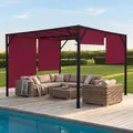 Pergola Baia, Garten Pavillon Terrassenüberdachung, stabiles 6cm-Stahl-Gestell + Schiebedach bordeaux-rot 4x4m