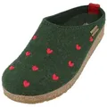 Haflinger Grizzly Cuoricino Filzclog aus reinem Wollfilz Unisex Herzmotiv Hausschuh grün 42 EU