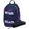 OXY Sportrucksack, Schulranzen mit Stiftehalter, 3 Fächer, 46x32x16cm, Flowers Blue, dunkelblau geblümt