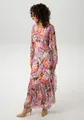 Wickelkleid, mit farbenfrohen, großflächigen Blättern bedruckt, Gr. 42 - N-Gr, vanille-lavendel-flieder-rostrot-rosa-weiß-pink-gelb-orange-hellblau-braun-schwarz-smaragdgrün-hellorange-lila-dunkelblau N-Gr