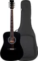 Schwarze Akustik Dreadnought-Western Gitarre für Linkshänder im Set mit Tasche