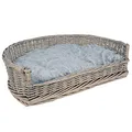 UNUS Hundebett Hundekorb Hundekörbchen aus Weide mit Kissen M für Hunde und Katzen grau 70 x 49 x 17 cm