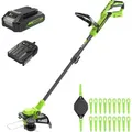Greenworks 24V Akku-Rasentrimmer 30 cm Schnittbreite, 90° drehbar, inkl. Fadenspule & 20 Kunststoffklingen, 2.0 Ah Akku + Ladegerät, grün