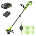 Greenworks 24V Rasentrimmer Mit Akku, 30cm Schnittbreite, 90° Dreh, inkl. Fadenspule & 20 Kunststoffklingen, inkl. 2.0 Ah und Ladegerät, Akku Rasentrimmer, Grün