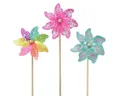 Kaemingk Vogelabwehr-Windmühle Windrad Rosa Türkis Bunt Garten Balkon Terrasse Deko Ø15cm, 3 Stück