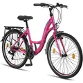 Licorne Bike Stella Premium City Bike 20,24,26 und 28 Zoll Fahrrad für Mädchen Herren und Damen 21 Gang (6 Gang bei 20 Zoll) Holland Citybike - Rosa
