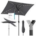 Sekey Aluminum Solar-Sonnenschirm mit LED-Beleuchtung 210x140cm, UV50+ Rechteckiger Balkon-Garten-Schirm, Solarlampe & Kurbelsystem