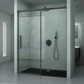 Mai & Mai Duschtür Nischentür dusche Duschabtrennung Duschkabine 100x195cm Schwarz Nischenschiebetür 6mm ESG-Sicherheitsglas inkl. Soft-Close Teramo12K