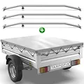 Tarpofix® Anhängerplane 207x114 cm + 3X Planenbügel | Anhänger Plane Flachplane aus PVC PLANENMATERIAL | Verstärkte Stema Anhänger Plane für 750kg PKW Hänger | Abdeckplane + Flachplanenbügel | Grau