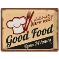 Femer GmbH Metallschild Retro 40x30cm Cold drinks and warm meal, (1 St), gewölbte Oberfläche, abgerundete Ecken, umgeschlagene Kanten