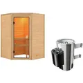 Karibu Woodfeeling Sauna Antonia - 38 mm Bronzierte Ganzglastür Ohne Dachkranz 3,6 kW Plug&Play Ofen integr. Steuerung