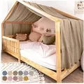 lilimaus Betthimmel Musselin Hausbett Himmel Kinderzimmer Baumwolle mit Gold, Gemütlicher Baldachin aus Baumwolle für traumhafte Kinderzimmer-Deko beige 135 cm x 420 cm