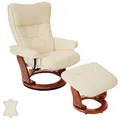Robas Lund Sessel Relaxsessel mit Hocker Leder, TV Sessel Belastbarkeit bis 130 Kg, Beige