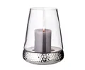 EDZARD Windlicht Kerzenglas Bora, Fuß gehämmert, 2-teilig, Keramik vernickelt und Glas, Höhe 28 cm, Durchmesser 18 cm