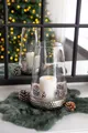EDZARD Windlicht Bora, Glas, Silber-Optik, Laterne für Stumpenkerzen, Ø 18 cm