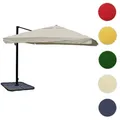 Gastronomie-Ampelschirm HWC-A96, 3,5x3,5m (Ø4,95m) Polyester/Alu 25kg ~ Flap, creme-grau mit Ständer, drehbar