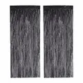 PHENO FLAGS 2 Stück Schwarzer Lametta Vorhang, 1x2,5m - Glitzernde Silvester-Deko im dunklem Metallic-Look, Lametta Girlande für Ihre Halloween-Party