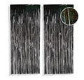 PHENO FLAGS Flagge 2 Stück Lametta Vorhang - Deko, Lametta Girlande für Ihre Party, Funkelnden Metallic-Look in schwarz