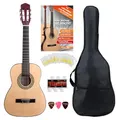 Classic Cantabile Acoustic Series AS-851-L Klassikgitarre 1/2 für Linkshänder Starter-SET (Konzertgitarre, Bag/Tasche, Schule, Plektren, Saiten, Stimmpfeife) natur