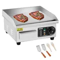 VEVOR Kommerzieller elektrischer Grill, 2000 W, flache Grillplatte für die Arbeitsplatte, einstellbare Temperatur von 50–300 °C, Edelstahl-Grillplatte mit 2 Schaufeln und 2 Bürsten, für Restaurant