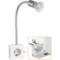 ledscom.de Steckdosenlampe LESCH Leselampe, chrom/weiß inkl. GU10 LED Lampe 5,3W, 504lm, 44°, weiß