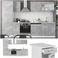 VICCO KÜCHE R-LINE 300 CM KÜCHENZEILE KÜCHENBLOCK EINBAUKÜCHE BETON OHNE ARBEITSPLATTEN