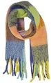 styleBREAKER Damen Webschal mit Karo Muster | Langer Schal mit dicken, langen Fransen | weicher Winter Strickschal warmes Material Stola, Farbe:Mint-Violett-Gelb