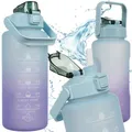 Motivationswasserflasche mit Zeitmarkierung und Strohhalm 2 Liter Sportflasche für Schule Job Fitnessstudio Outdoor-Aktivitäten 24496