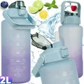 2 Liter Wasserflasche Trinkflasche Sportflasche Strohhalm Zeitmarkierung Flasche