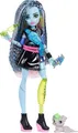 Monster High Frankie Stein-Modepuppe in schwarzem Kunstlederrock mit Tier Watzie und 7 Zubehörteilen, Modepuppe, Weiblich, 4 Jahr(e), Mädchen, 285,7 mm, Mehrfarbig