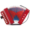 Akkordeon Kinder Ziehharmonika, 10 Tasten Knopf Akkordeon mit Riemen, Ziehamonikar Musikinstrument Geschenk für Anfänger, Akkordeon Erwachsene und Kinder ab 3 Jahre, Rot